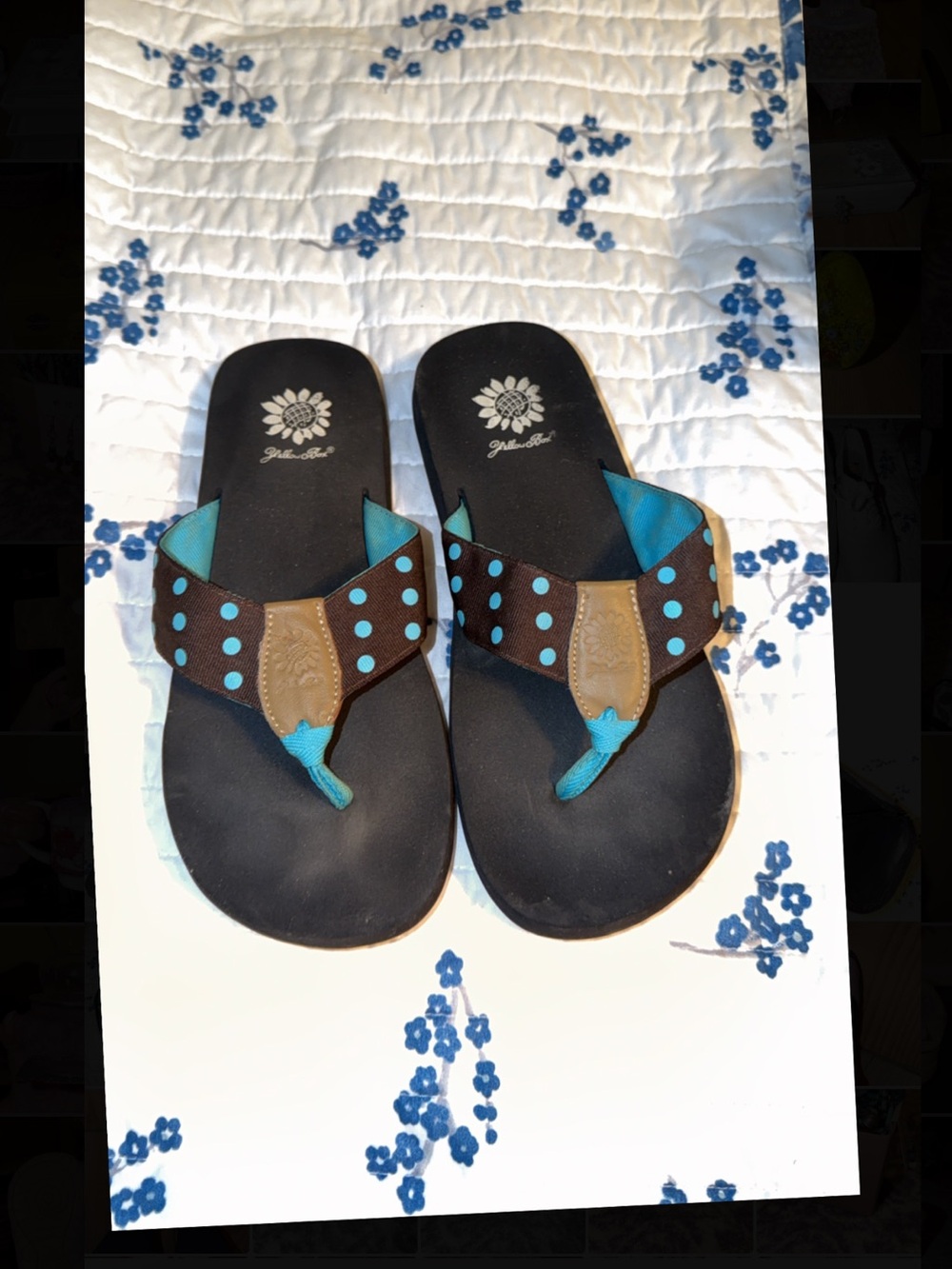 Yellow Box Black, Brown & Turquoise Polka Dot Thong Sandals